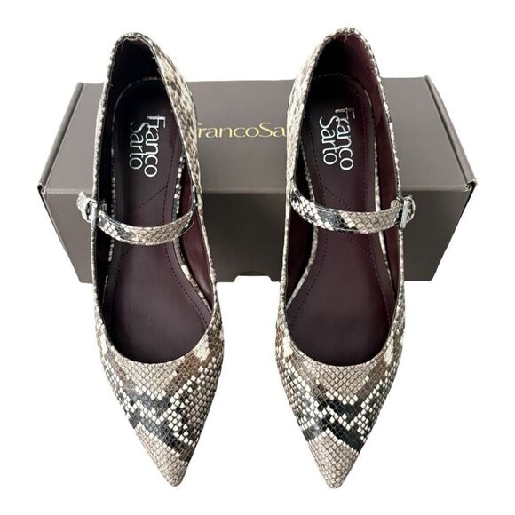 Franco Sarto Nalin Pointed Mary Jane Flats Grey Snake Print Women’s Size 7.5 M - Picture 3 of 14